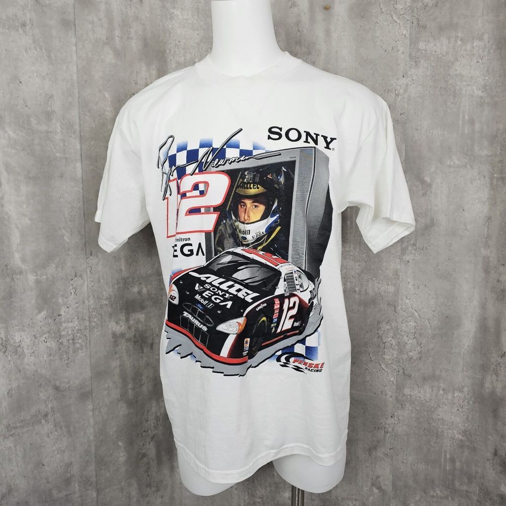 Vintage RC Ryan‎ Newman #12 Alltel 2002 Sony Penske Size XL White Tshirt NASCAR